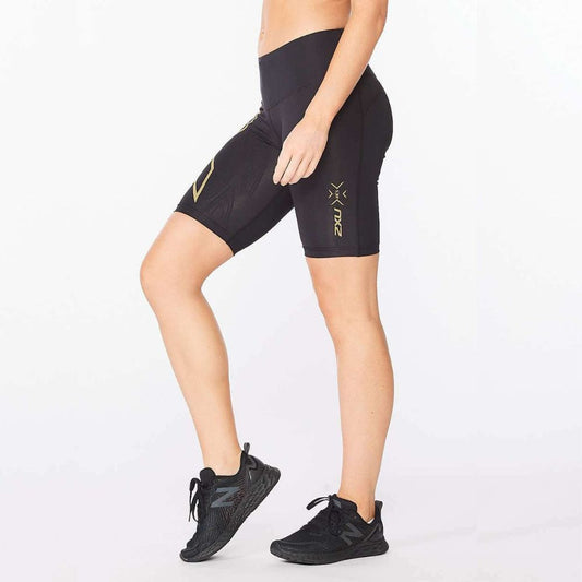 2XU Light Speed Mid-Rise Compression Shorts - Black/Gold Reflective