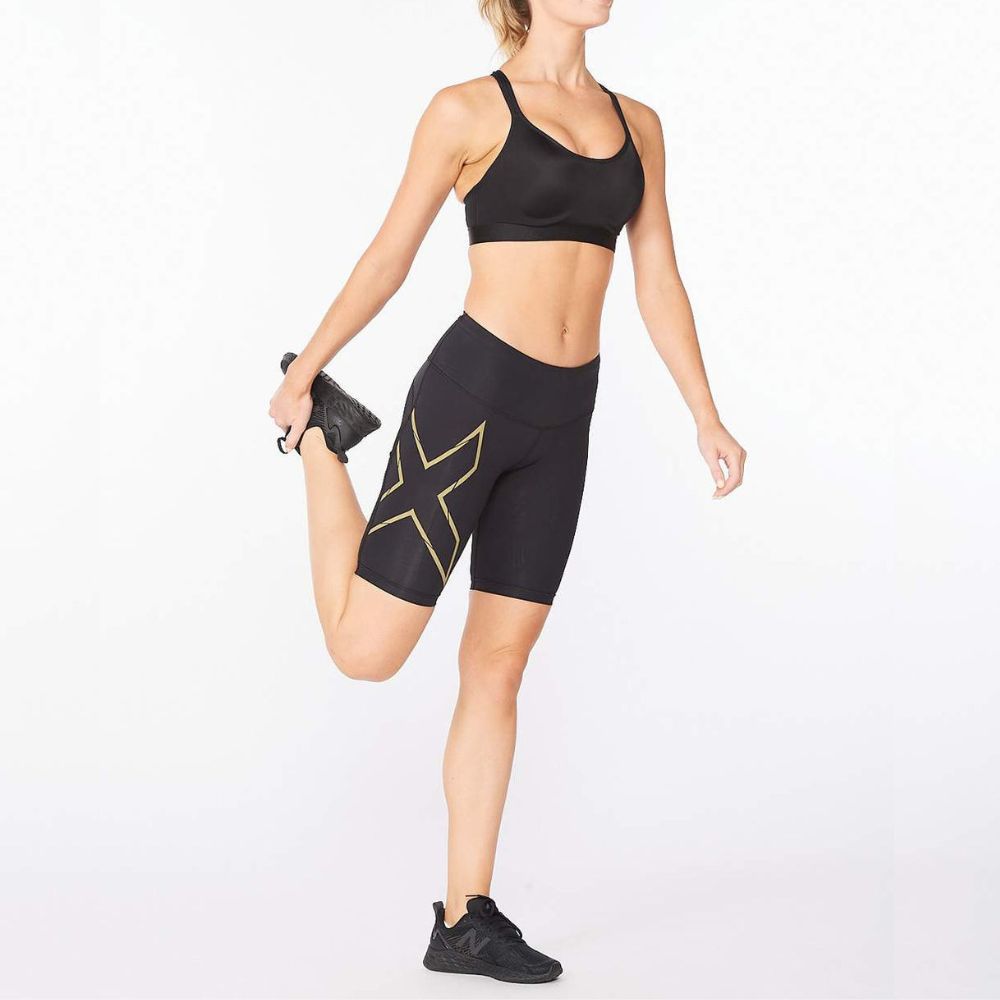 2XU Light Speed Mid-Rise Compression Shorts - Black/Gold Reflective