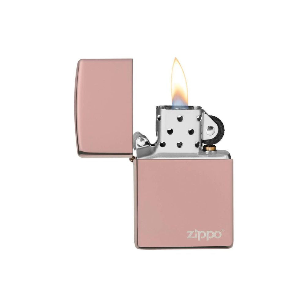 Classic High Polish Rose Gold Zippo Logo Lighter