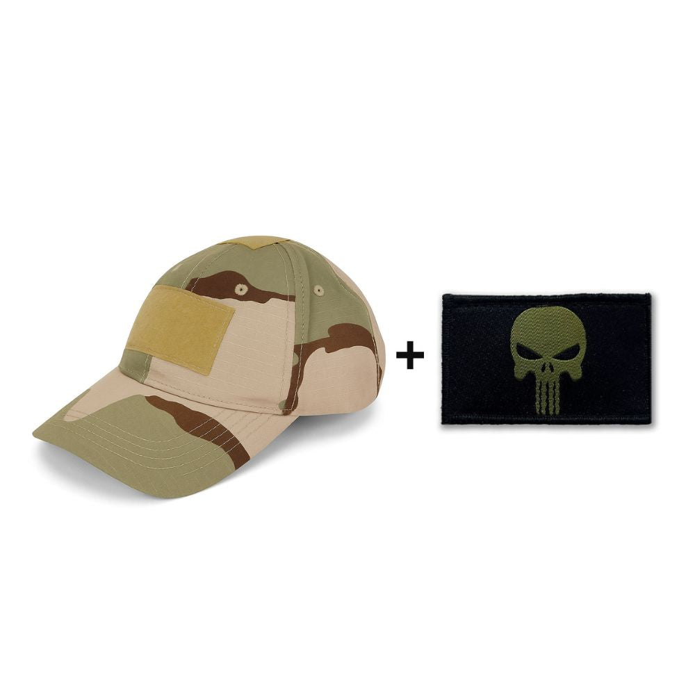 DT Desert Camo Velcro Cap + Embroidered Punisher Velcro Patch