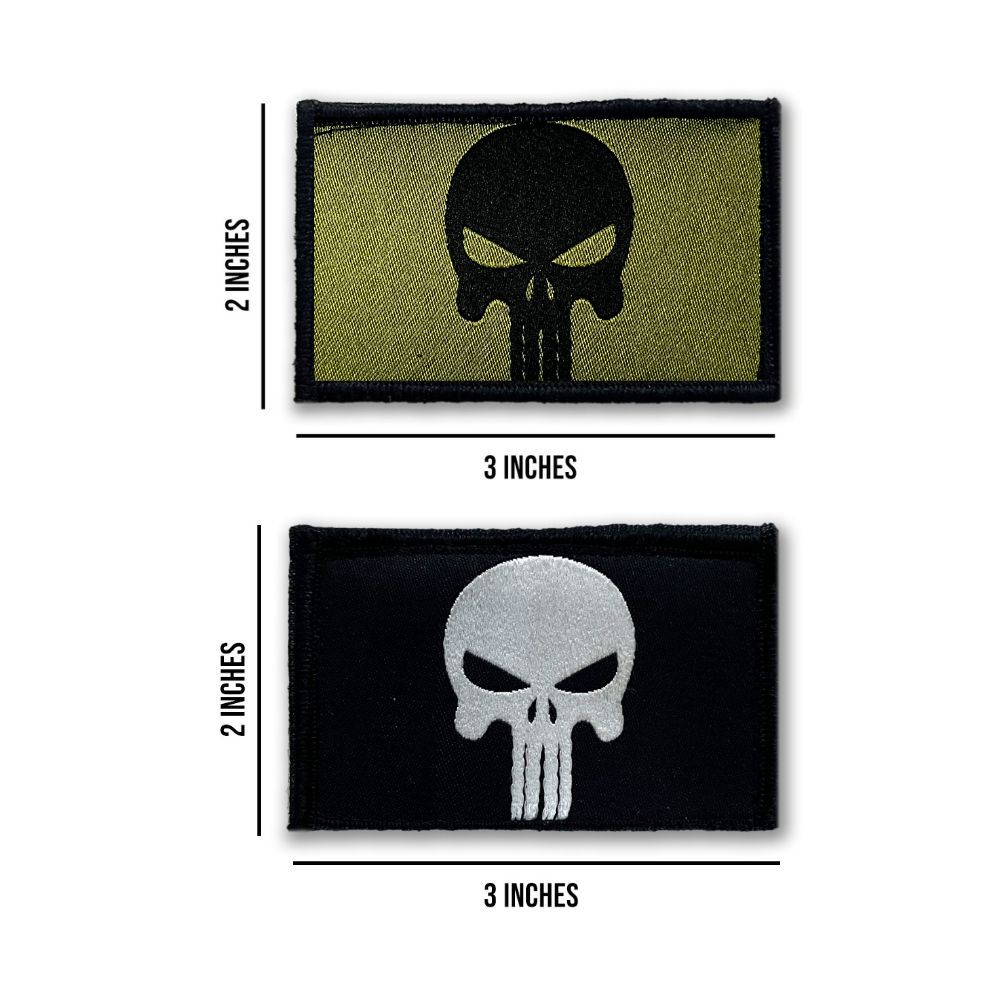 Tactical Velcro Punisher Patches - Set of 2 Embroidered Skull Design