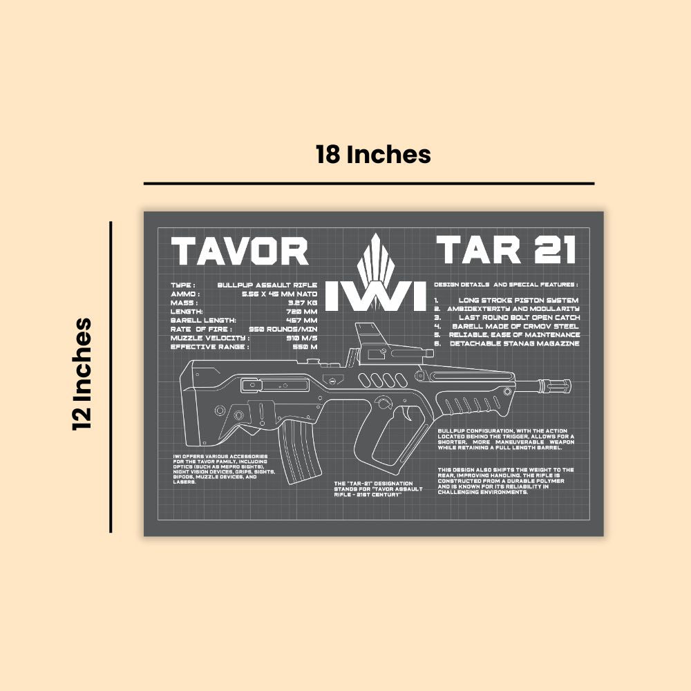 Tavor TAR-21 Blueprint Poster | Bullpup Assault Rifle Engineering Art