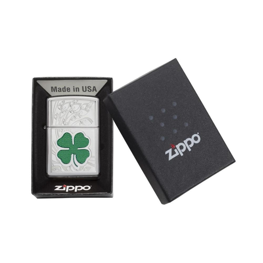 Zippo Clover High Polish Chrome Design Lighter