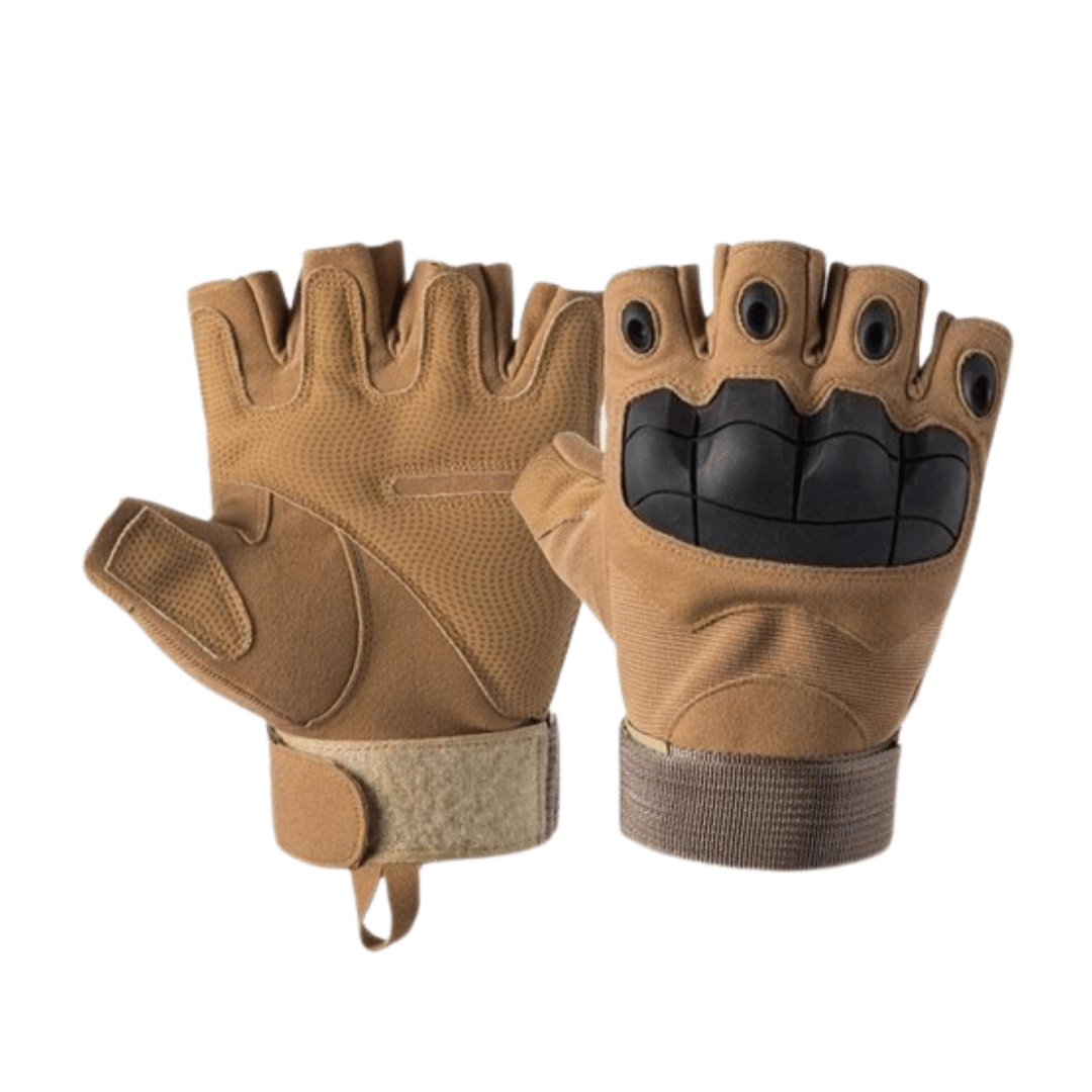 Tactical Half Finger Gloves with Knuckle Khaki