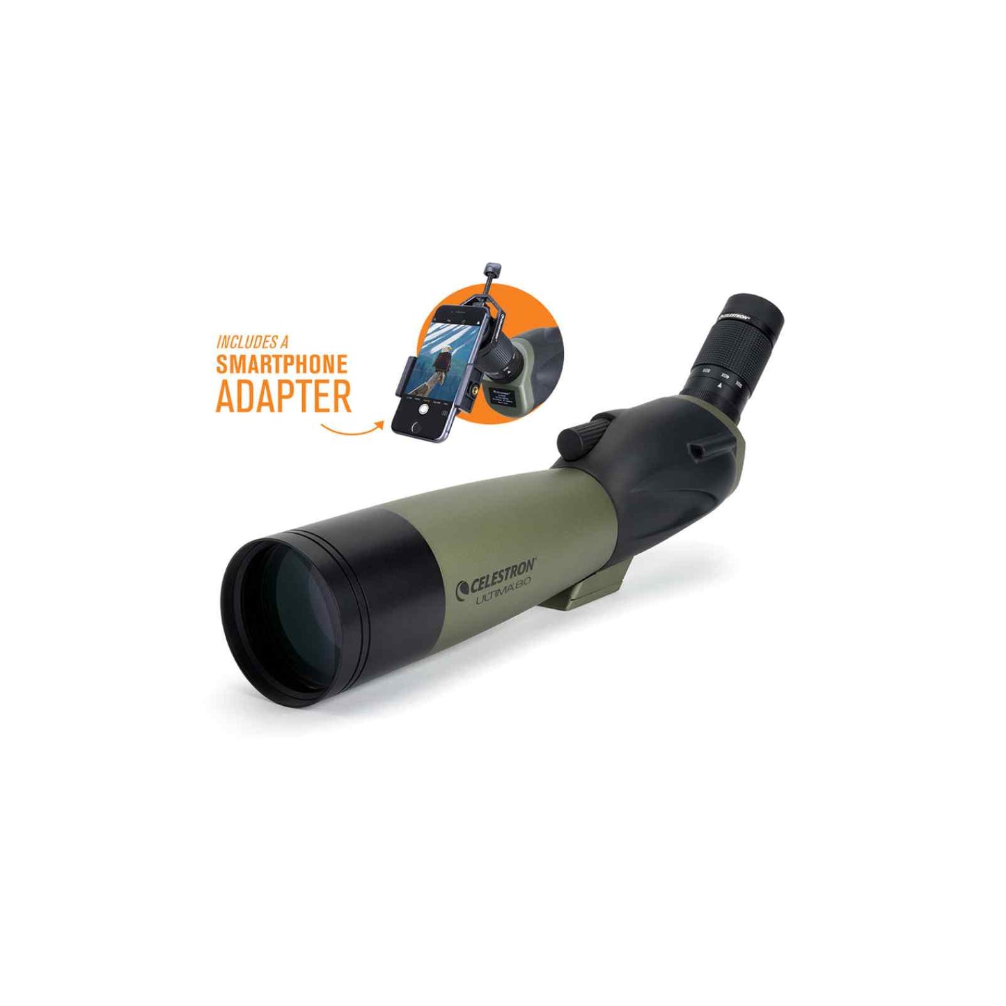 CELESTRON ULTIMA 20-60X80MM ANGLED ZOOM SPOTTING SCOPE WITH SMARTPHONE ADAPTER
