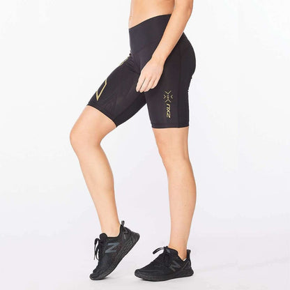 2XU Light Speed Mid-Rise Compression Shorts - Black/Gold Reflective