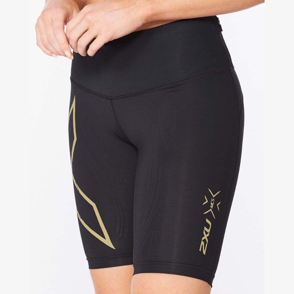 2XU Light Speed Mid-Rise Compression Shorts - Black/Gold Reflective
