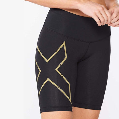 2XU Light Speed Mid-Rise Compression Shorts - Black/Gold Reflective