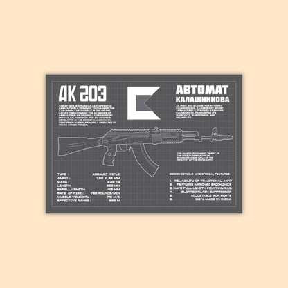 AK-203 Blueprint Poster | Modern Infantry Rifle Engineering