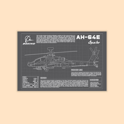 AH-64E Apache- Boeing Blueprint Poster – Aviation Tactical Wall Art