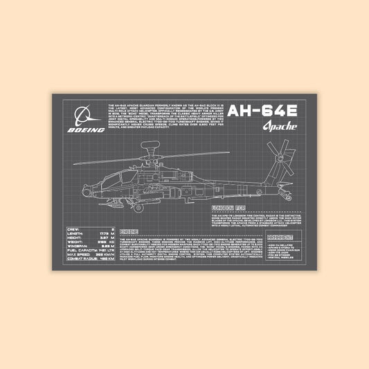 AH-64E Apache- Boeing Blueprint Poster – Aviation Tactical Wall Art