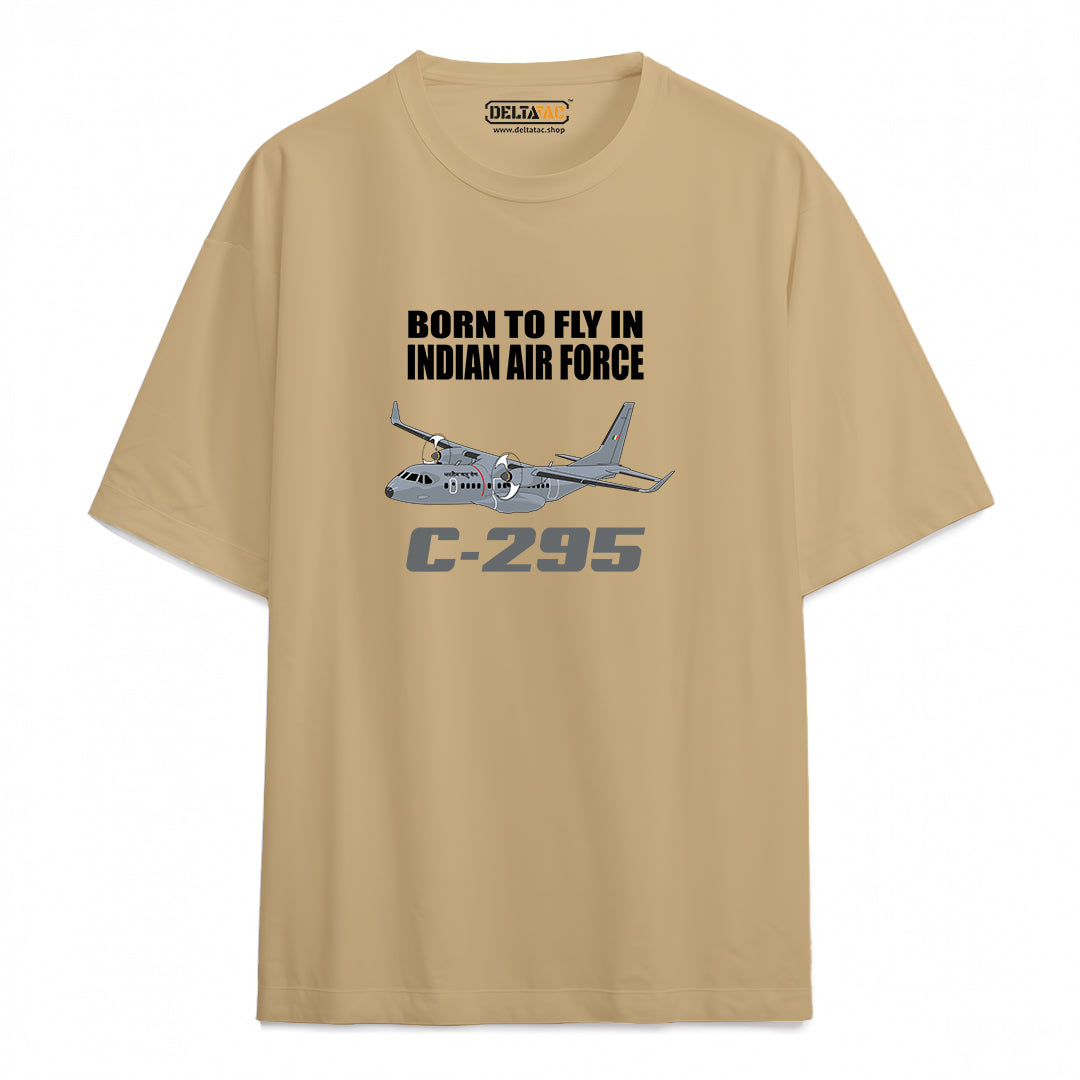 Born to Fly In Indian Air Force C-295 T-shirt - Tan