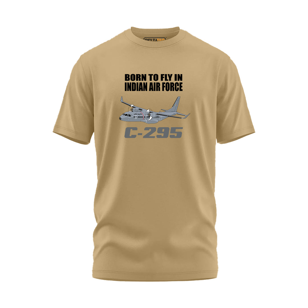 Born to Fly In Indian Air Force C-295 T-shirt - Tan