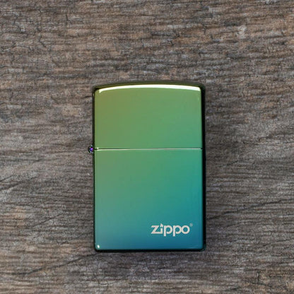 Classic High Polish Teal Zippo Logo Lighter