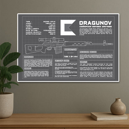 Technical drawing of a Dragunov rifle Blueprint Poster