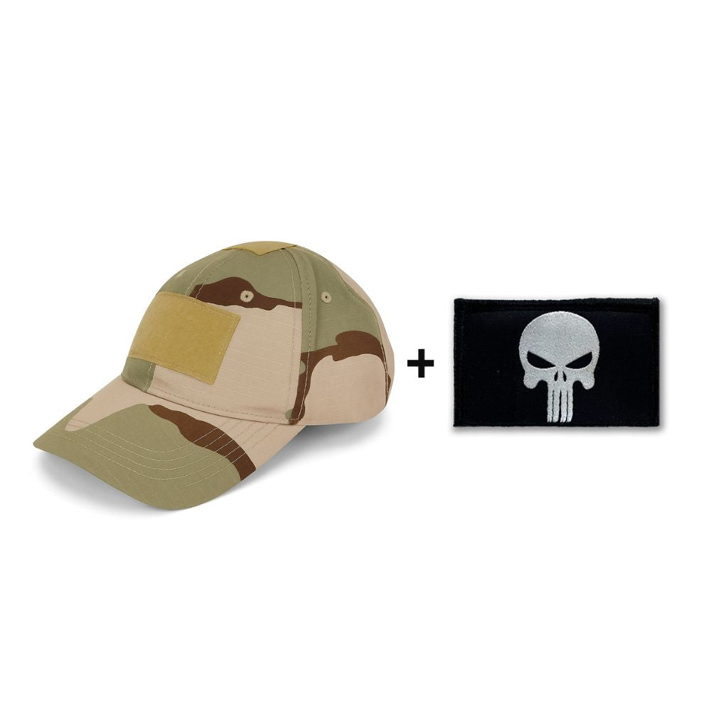  DT Desert Camo Velcro Cap + Embroidered Punisher Velcro Patch