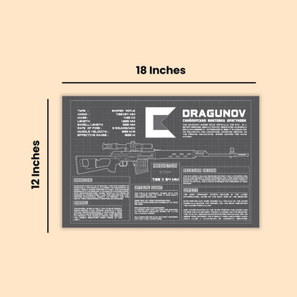 Technical drawing of a Dragunov rifle Blueprint Poster