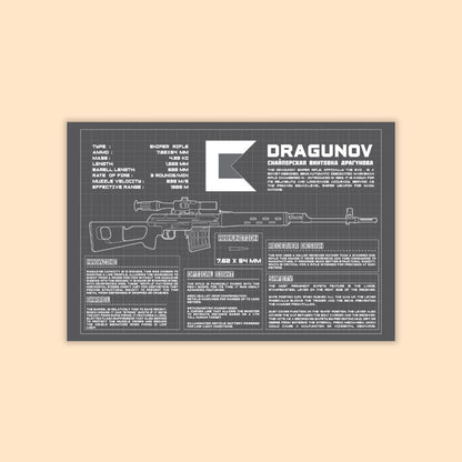 Technical drawing of a Dragunov rifle Blueprint Poster