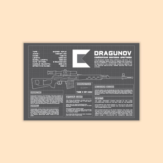 Technical drawing of a Dragunov rifle Blueprint Poster