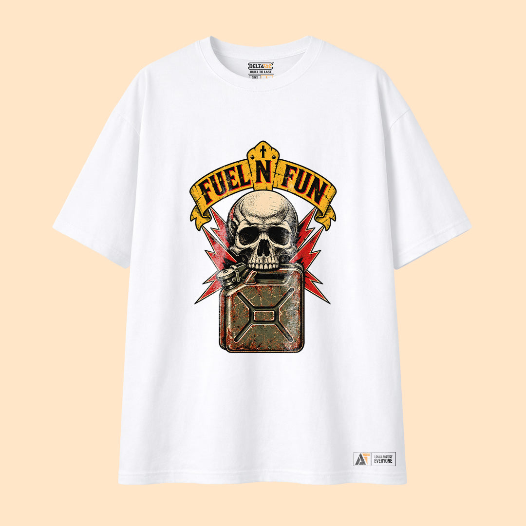 Fuel N Fun Skull T-Shirt | Retro Graphic Tee | Deltatac