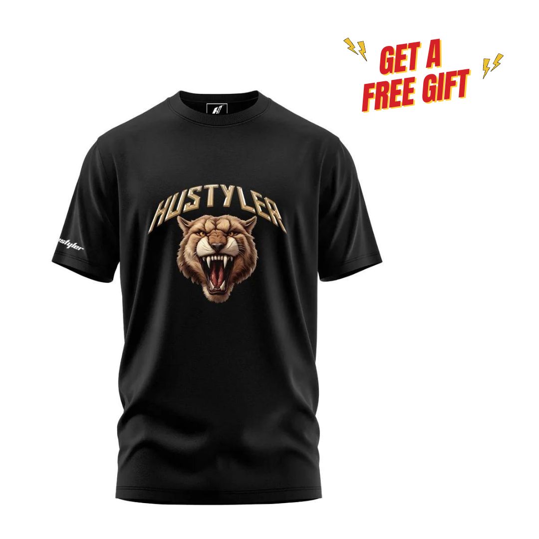 Hustyler Smilodon Black Regular T-Shirt