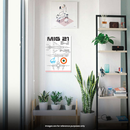 MiG-21 Blueprint Poster White – Supersonic Fighter Jet Wall Art | DeltaTac