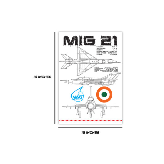 MiG-21 Blueprint Poster White – Supersonic Fighter Jet Wall Art | DeltaTac