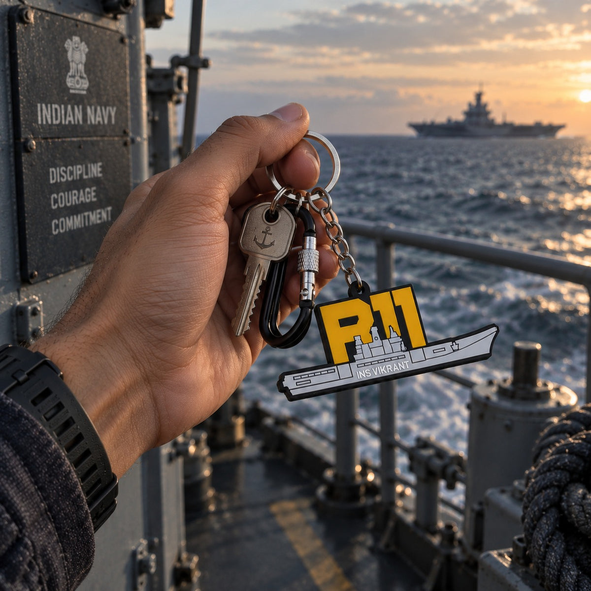 R11 INS Vikrant Keychain | India’s Indigenous Aircraft Carrier | Premium Keyring by Deltatac
