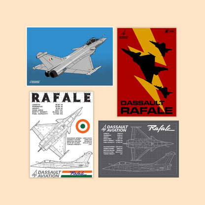Dassault Rafale Mini Poster Set (Pack of 4) | Fighter Jet Blueprint Wall Art | DeltaTac
