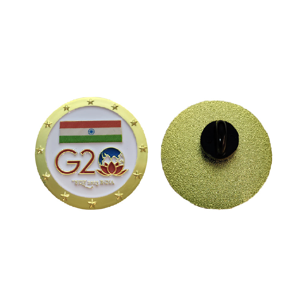 DT G20 Indian National Flag Lapel Pin - Golden