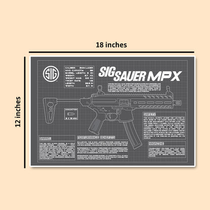 SIG Sauer MPX Blueprint Poster | Tactical Gun Wall Art for Gaming Room & Battlestation| Deltatac