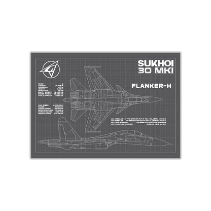 SU-30 Blueprint Poster | Supersonic Fighter Jet Technical Wall Art
