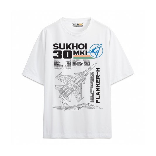 Sukhoi-30 Flanker-H White T-Shirt | Tactical Aviation Essential | DeltaTac