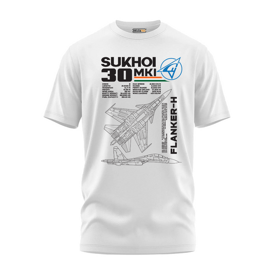 Sukhoi-30 Flanker-H White T-Shirt | Tactical Aviation Essential | DeltaTac