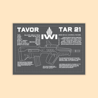 Tavor TAR-21 Blueprint Poster | Bullpup Assault Rifle Engineering Art