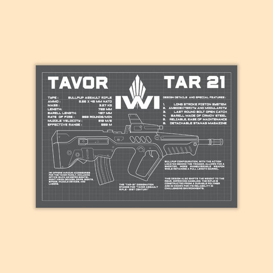 Tavor TAR-21 Blueprint Poster | Bullpup Assault Rifle Engineering Art