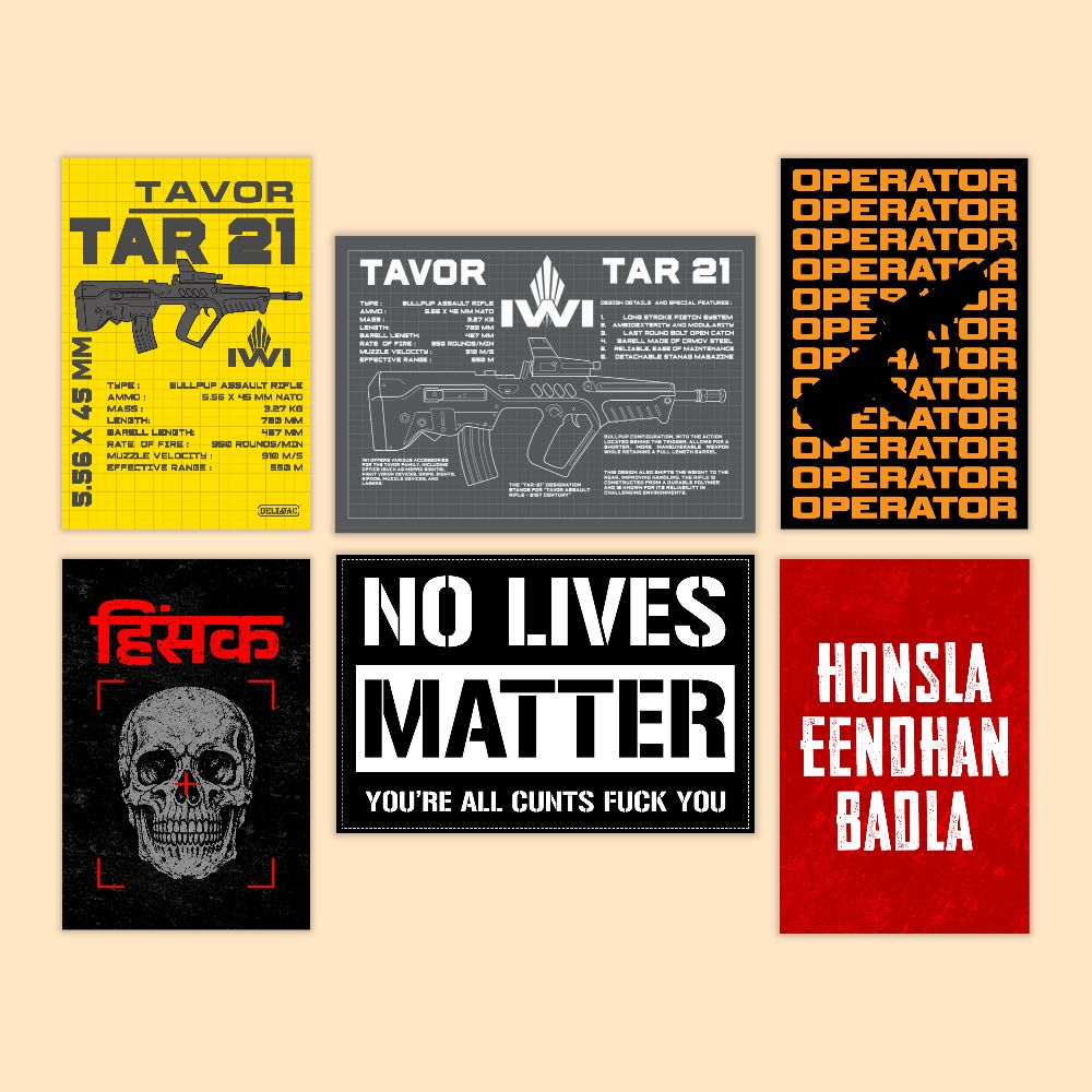 Tavor Operator Mini Poster Set (Pack of 6) | Tactical Rifle & Motivation Wall Art | DeltaTac