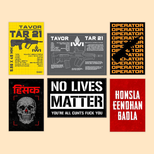 Tavor Operator Mini Poster Set (Pack of 6) | Tactical Rifle & Motivation Wall Art | DeltaTac