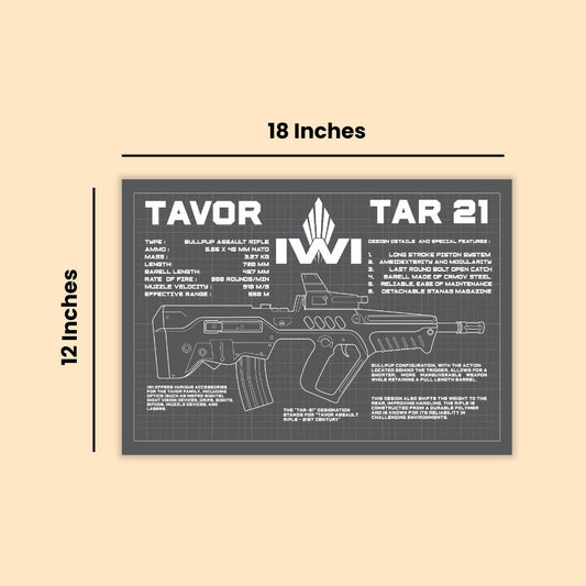 Tavor TAR-21 Blueprint Poster | Bullpup Assault Rifle Engineering Art