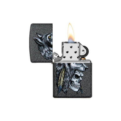 Zippo Wolf Skull Feather Design Lighter