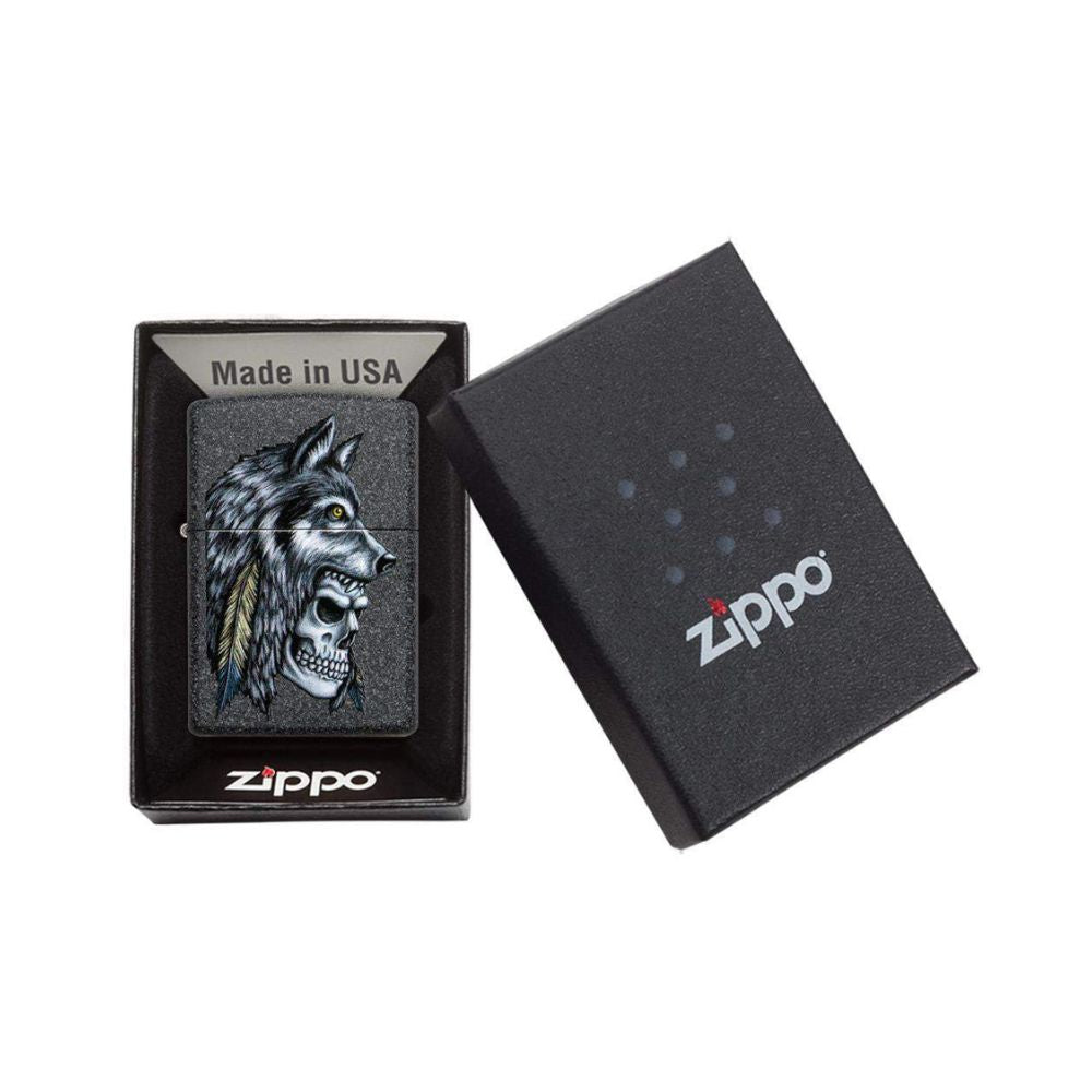 Zippo Wolf Skull Feather Design Lighter