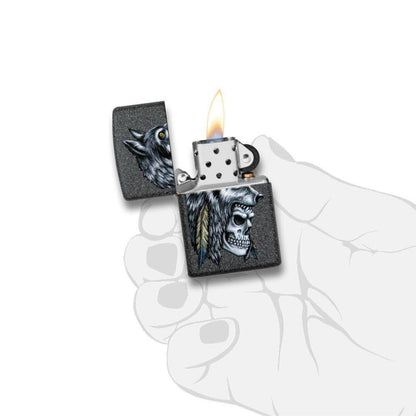 Zippo Wolf Skull Feather Design Lighter