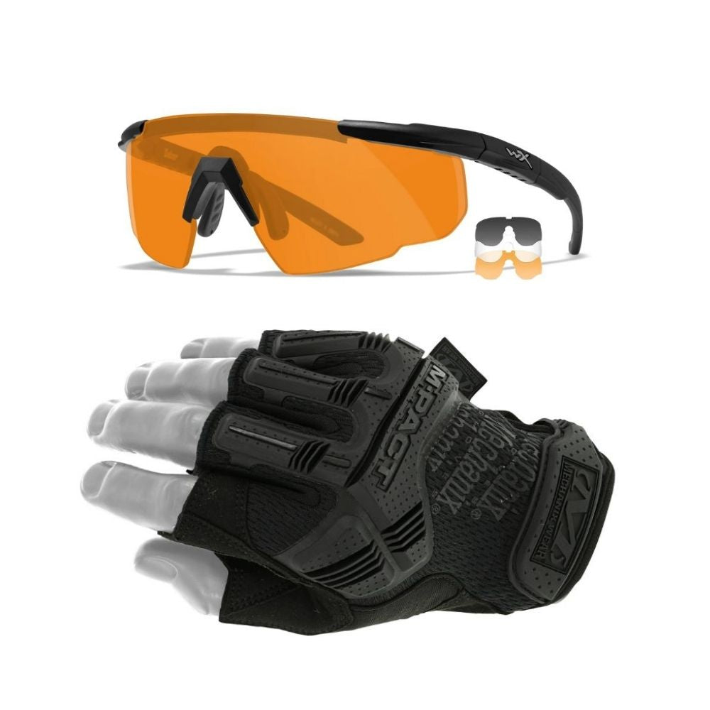 Tactical Essentials Elite Combo- Saber Advanced Sunglasses and Mechanix M-Pact Gloves