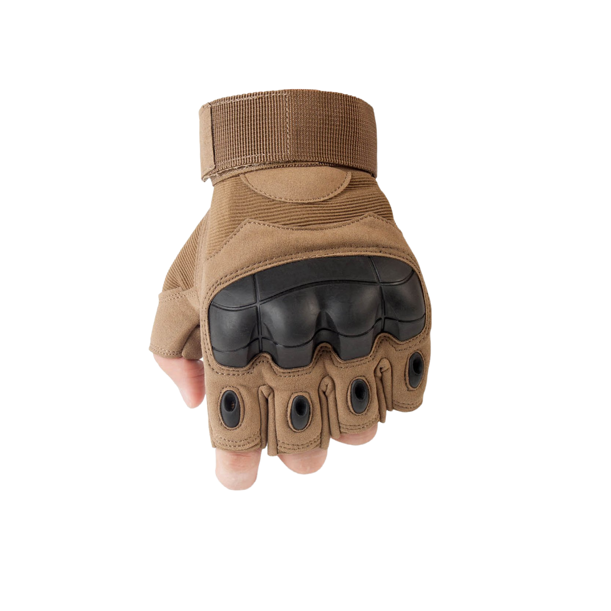 Tactical Half Finger Gloves with Knuckle Khaki