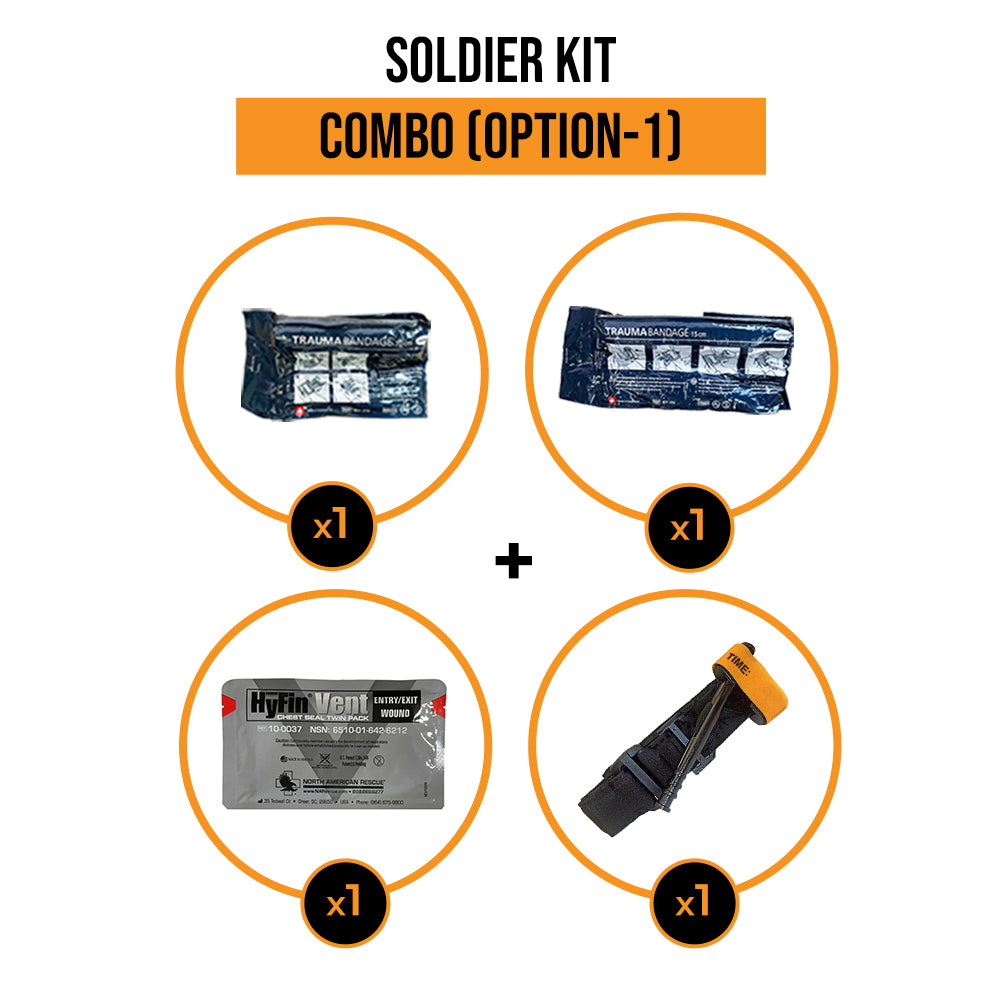 Soldier combo medical kit hartmann Trauma bandage 4 inch 6 inch, hyfin vent chest seal, deltatac battle field tourniquet