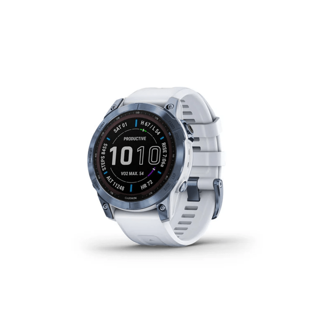 Garmin Fenix 7 Sapphire Solar - Mineral Blue DLC Titanium with Whitestone Band
