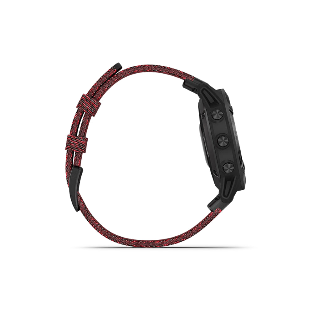 Garmin Fenix 6 Sapphire - Black DLC with Heathered Red Nylon Band