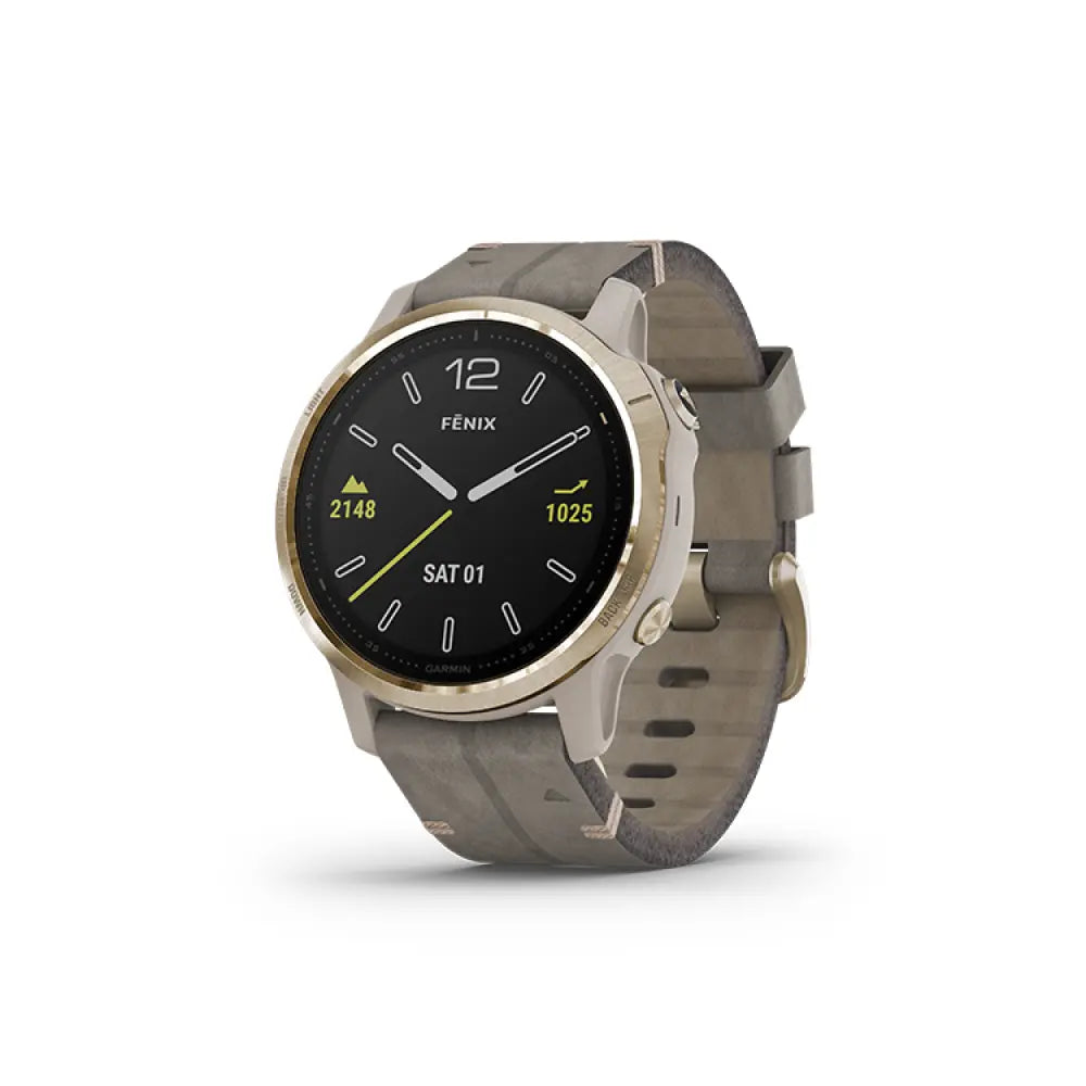Garmin Fenix 6S Sapphire - Light Gold tone with Shale Gray Leather Band